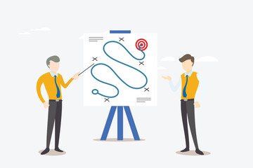 Strategic Business Planning Concept – Team Brainstorming to Overcome Challenges and Achieve Goals with Tactic Charts and Competitor Analysis