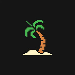 this is coconut tree icon in pixel art with colorful color and black background ,this item good for presentations,stickers, icons, t shirt design,game asset,logo and your project.