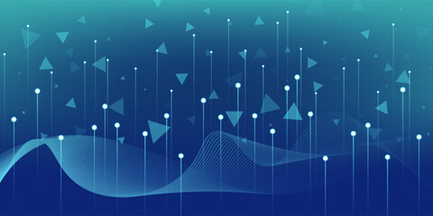 Digital technology banner green blue background concept with technology light effect, abstract tech, innovation future data, internet network, Ai big data, lines dots connection, illustration vector