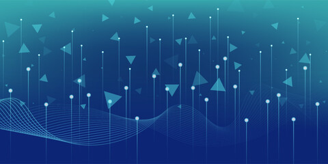 Digital technology banner green blue background concept with technology light effect, abstract tech, innovation future data, internet network, Ai big data, lines dots connection, illustration vector