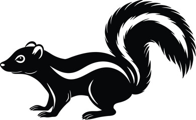 Skunk Silhouette Vector Illustration with Bold White Stripe and Fluffy Tail