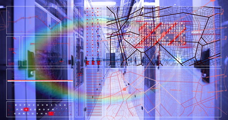 Displaying server rack cabinets projecting network topology overlays in narrow data center aisle