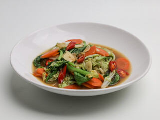 Stir fry vegetables on white plate