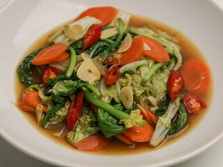 Stir fry vegetables on white plate