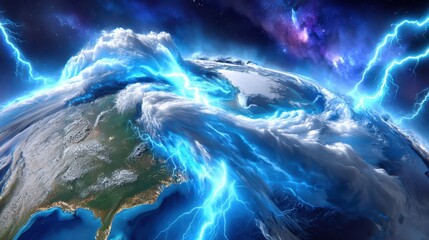 Obraz premium Global Catastrophe, Earth, Climate Change, Lightning Storm, Natural Disaster