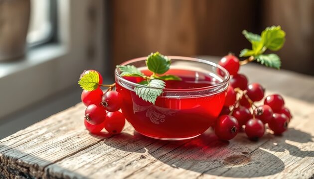 red currant jelly in a clear glass bowl with a silver spoon