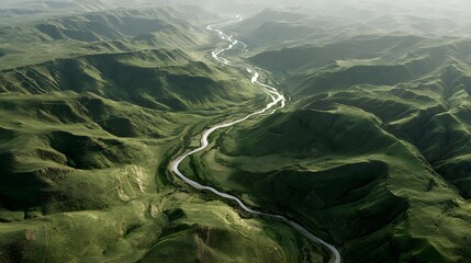 Winding Through Verdant Hills: The Jordan River Meanders Gracefully Through Lush Green Valleys