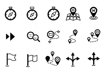 Navigation icons set black symbols