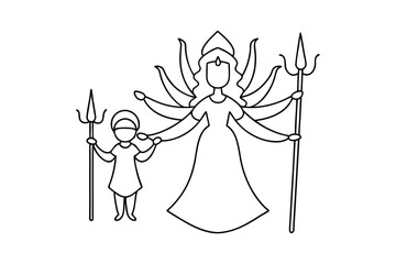 Goddess durga with child continuous line art illustration