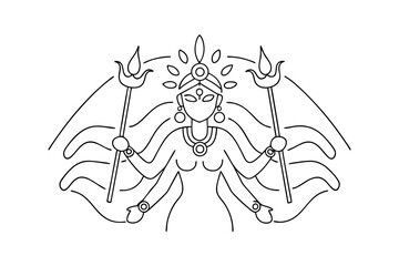 Continuous line art drawing of hindu goddess durga