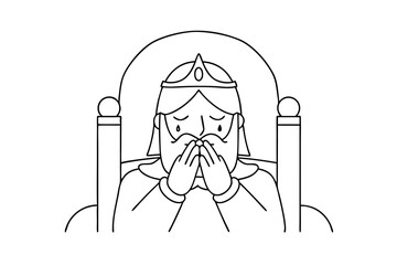 Sad king on throne continuous line art illustration