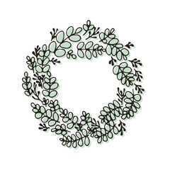 Classic eucalyptus wreath illustration｜ユーカリのリース、クラシックな雰囲気のイラスト