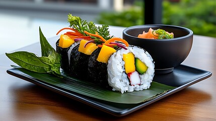 Sushi Roll with Mango and Avocado on Plate
