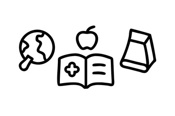 Sleek Minimalist Outline Icons Global Education, Apple, Lunchbox