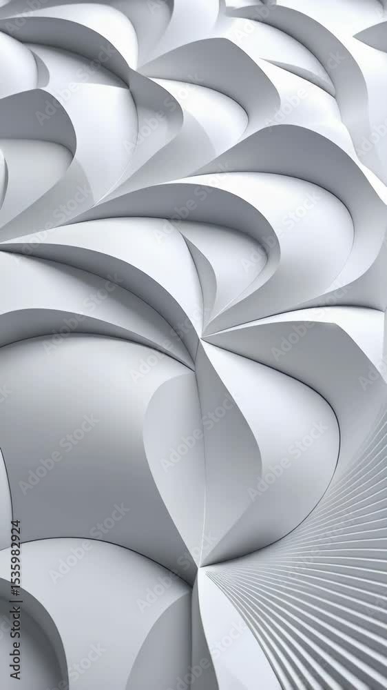 Wall mural monochrome geometric patterns cascading across a three dimensional surface for modern abstract art.