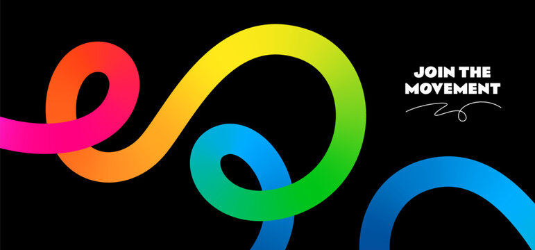 Gradient Lines Abstract Background. Wave Color Shapes Pattern. Vector 3D Curve Elements. Spiral Rainbow Ribbon Graphic Design.