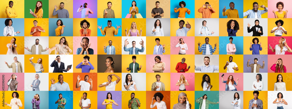 Poster a vibrant collection of portraits featuring diverse individuals expressing joy and creativity throug