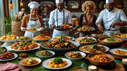 Delicious Ethiopian buffet abundant food vibrant colors tempting dishes a feast for the eyes and stomach