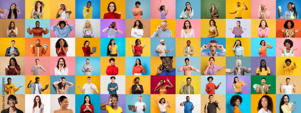 Aufkleber a vibrant collage of diverse individuals captures unique expressions and lifestyles. this multiethni
