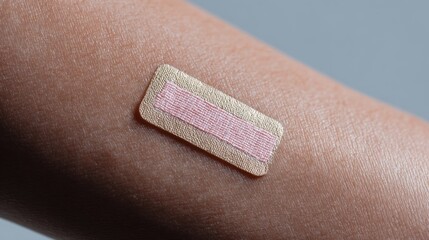 Glucose monitoring patch on skin close-up view