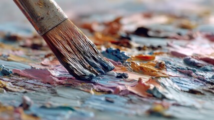 Naklejka premium Paintbrush creating textured strokes on canvas surface