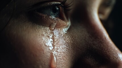 Single tear drop on human cheek