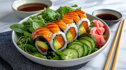 Sushi Bowl with Salmon, Avocado, and Greens