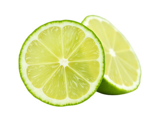 Fresh lime slices with juicy texture, isolated on white background, flat view neatly arranged,