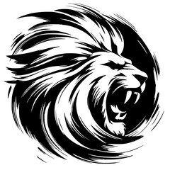 Abstract stroke lion portrait silhouette