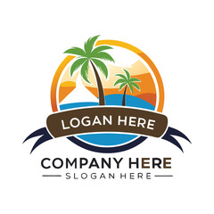 Tropical vacation logo with a company tagline