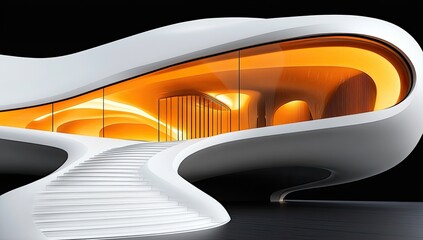 Futuristic, organic house with glowing interior