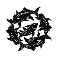  Abstract Silhouette of Swimming Fishes 