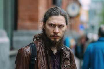 Man on a street with a angry serious face