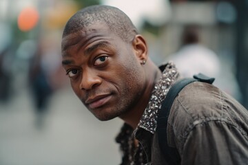 Man on a street with a creepy smirk face