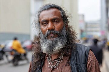 Man on a street with a angry serious face