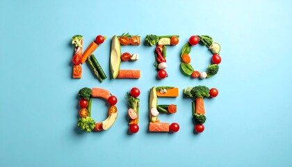 Colorful vegetables spell out keto diet