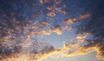 the afternoon sky is clear with yellow clouds highlighted by the sunlight