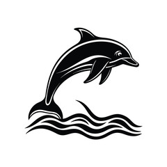 Jumping Dolphin Silhouette Over Water Waves.eps