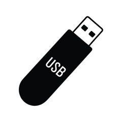 Minimalist Black USB Drive Icon: Digital Storage and Data Transfer Symbol