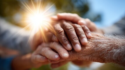 Unity in action hands coming together outdoor setting emotional bonding warm atmosphere close-up view community spirit