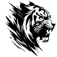 Abstract angry tiger stroke silhouette