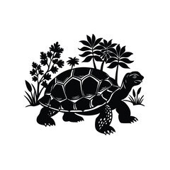  Silhouette of a Slow-Moving Tortoise in Nature.epseps