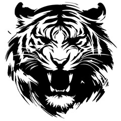 Abstract angry tiger stroke silhouette