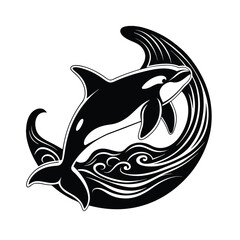 Stylized Orca Whale Silhouette in Ocean.eps