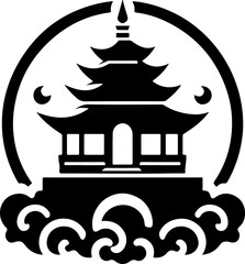 vector illustration silhouette design icon logo symbol temple shrine sacred worship as mascot traditional ethnic building