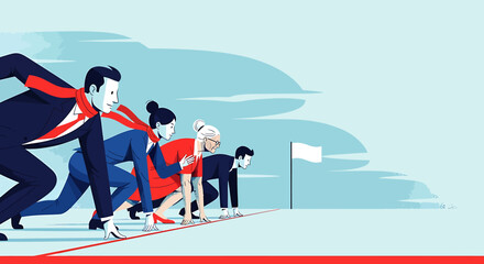 Fototapeta premium Diverse Business Team at Starting Line Ready to Race to Success