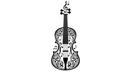 Fototapeta premium Ornate Violin Silhouette with Musical Notes and Decorative Swirls