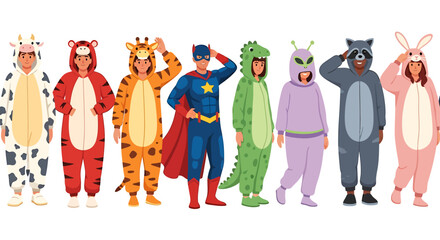 Group of People in Animal and Superhero Costumes Posing Together