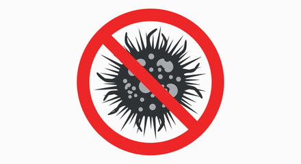 Red Circle Prohibiting a Virus Symbol with Spikes