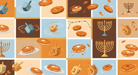 Hanukkah Celebration: Festive Sufganiyot, Dreidels, and Menorahs